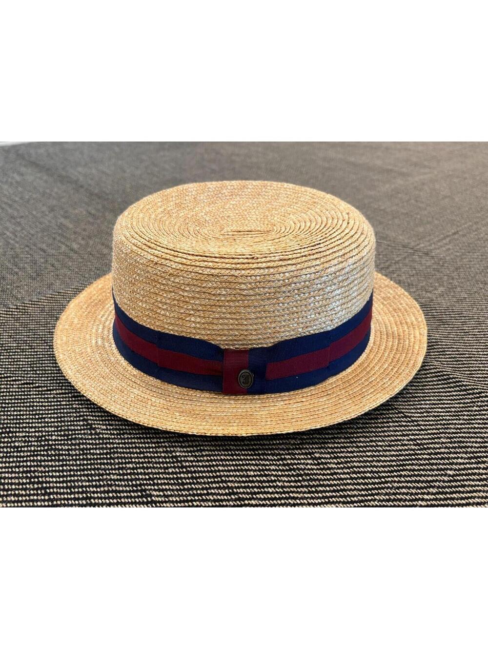 Jaxon Hats Striped Band Wheat Straw Skimmer Hat Size Small